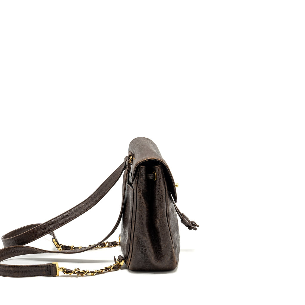VINTAGE FLAP BACKPACK CAVIAR BROWN GHW