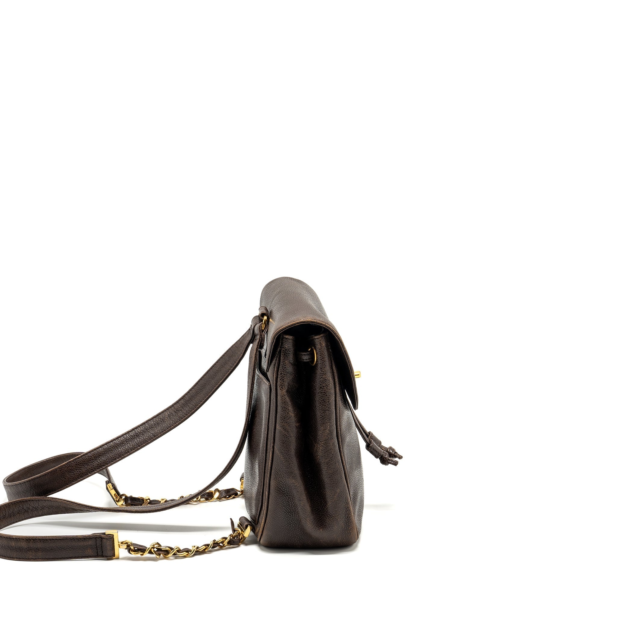 VINTAGE FLAP BACKPACK CAVIAR BROWN GHW