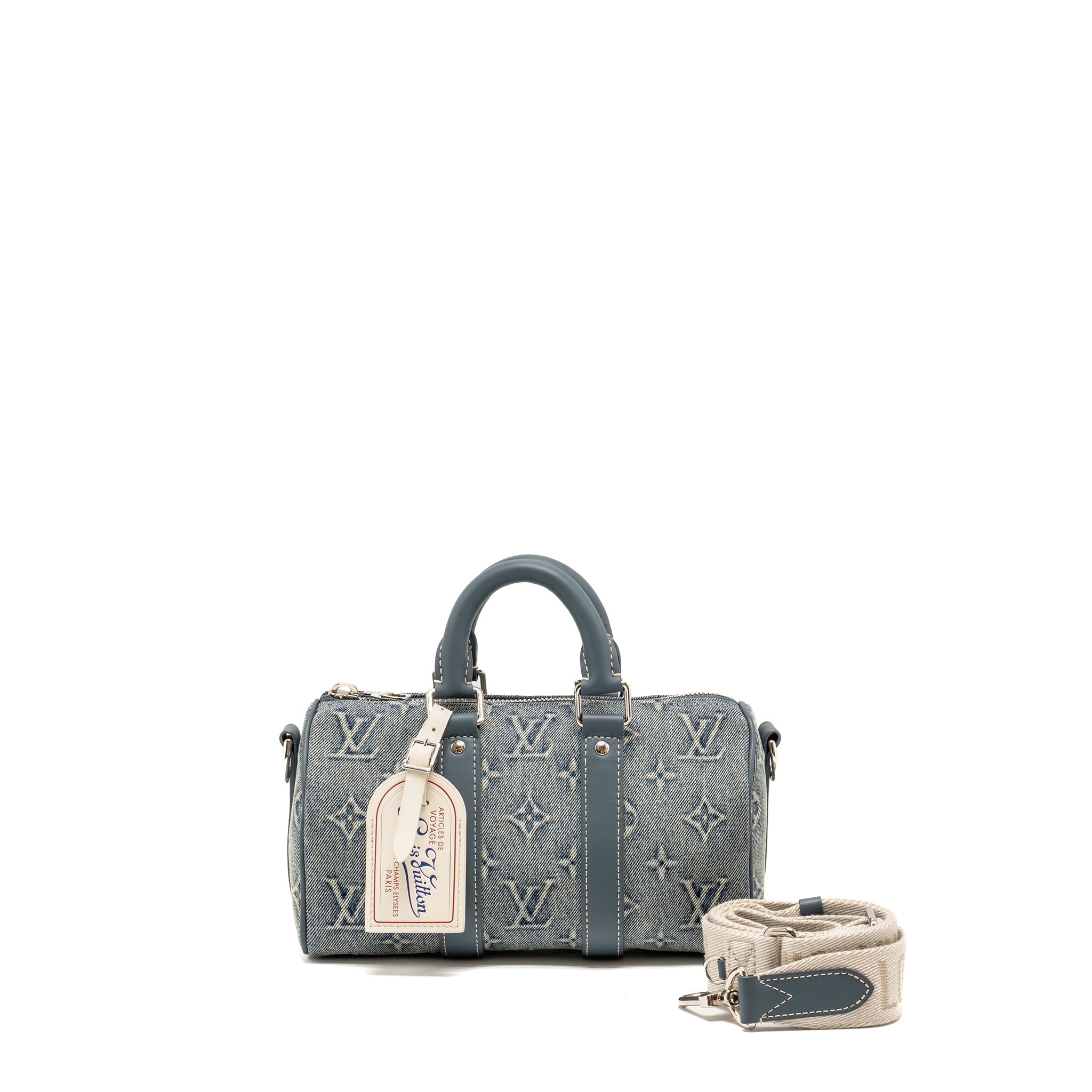 KEEPALL BANDOULIERE 25 WASHED DENIM CANVAS BLUE SHW