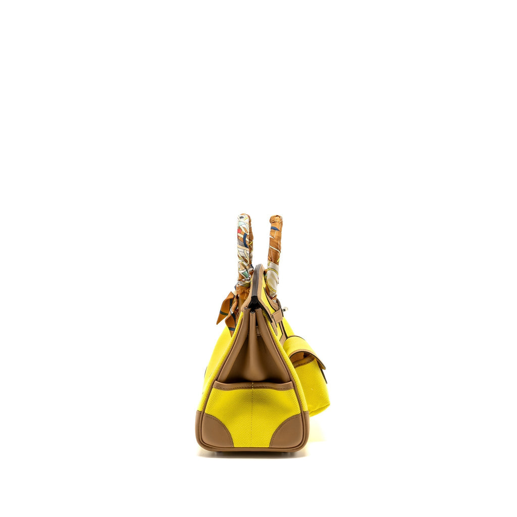 HERMES BIRKIN 25 CARGO TOILE GOELAND / SWIFT JAUNE CITRON / CHAI SHW