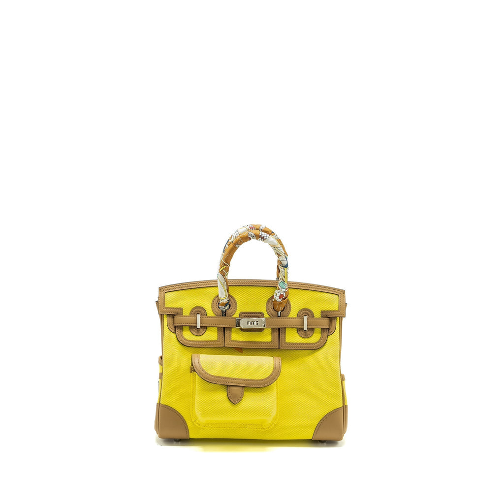 HERMES BIRKIN 25 CARGO TOILE GOELAND / SWIFT JAUNE CITRON / CHAI SHW