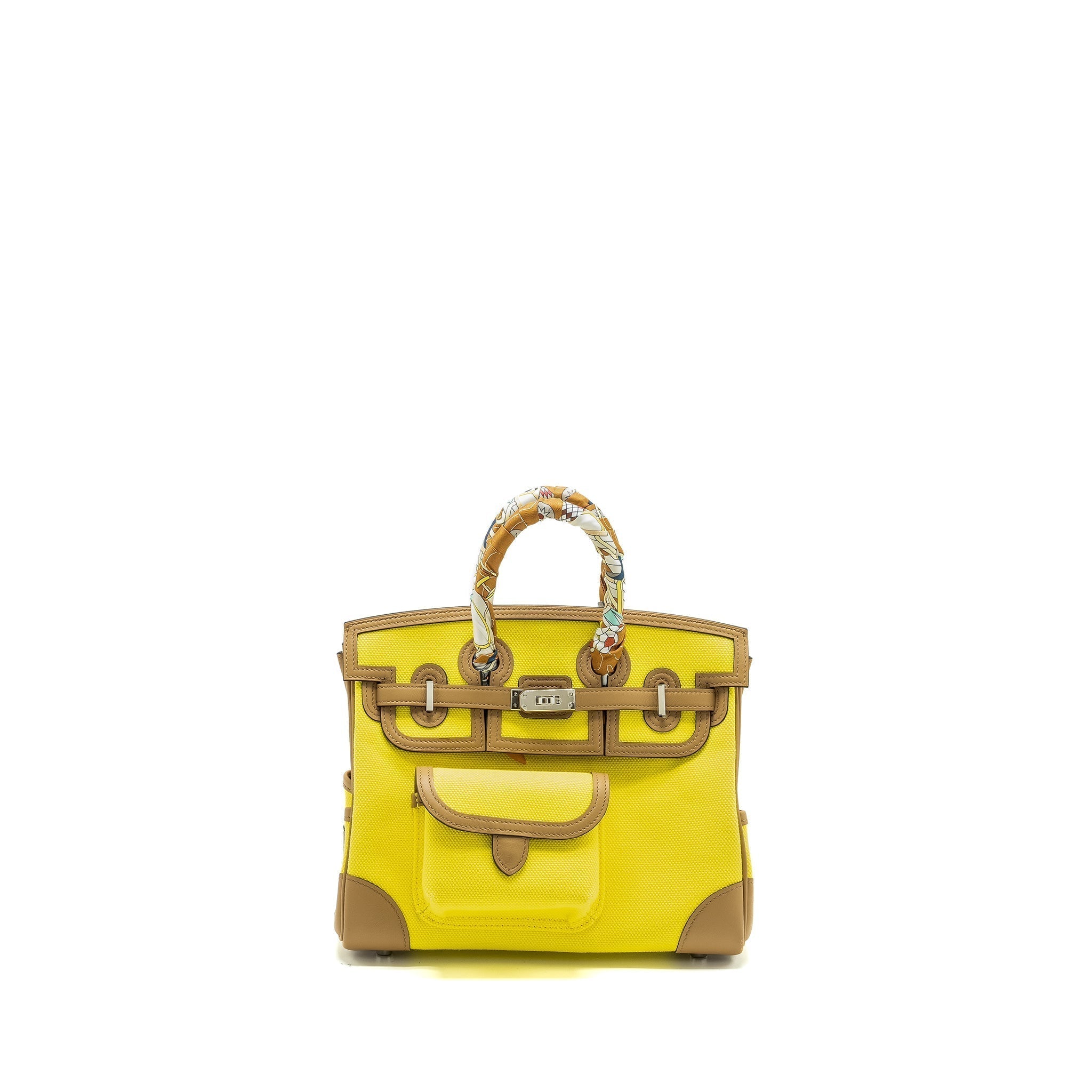 HERMES BIRKIN 25 CARGO TOILE GOELAND / SWIFT JAUNE CITRON / CHAI SHW