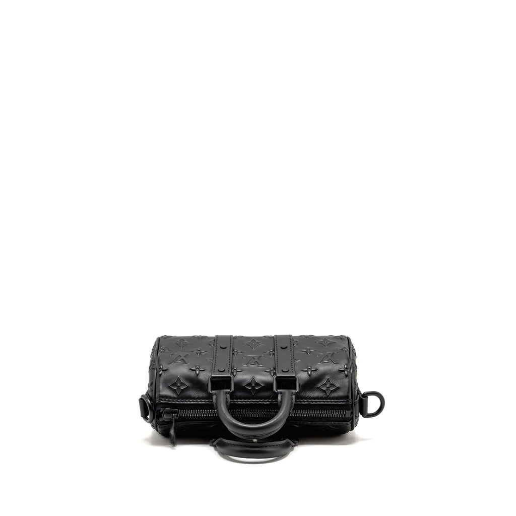 KEEPALL XS MONOGRAM SEAL COWHIDE LEATHER SO BLACK