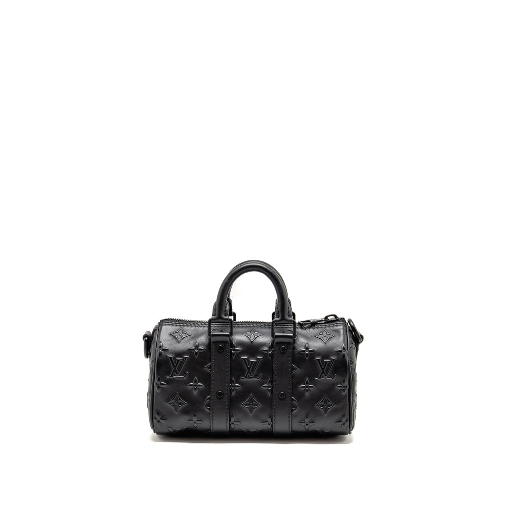 KEEPALL XS MONOGRAM SEAL COWHIDE LEATHER SO BLACK