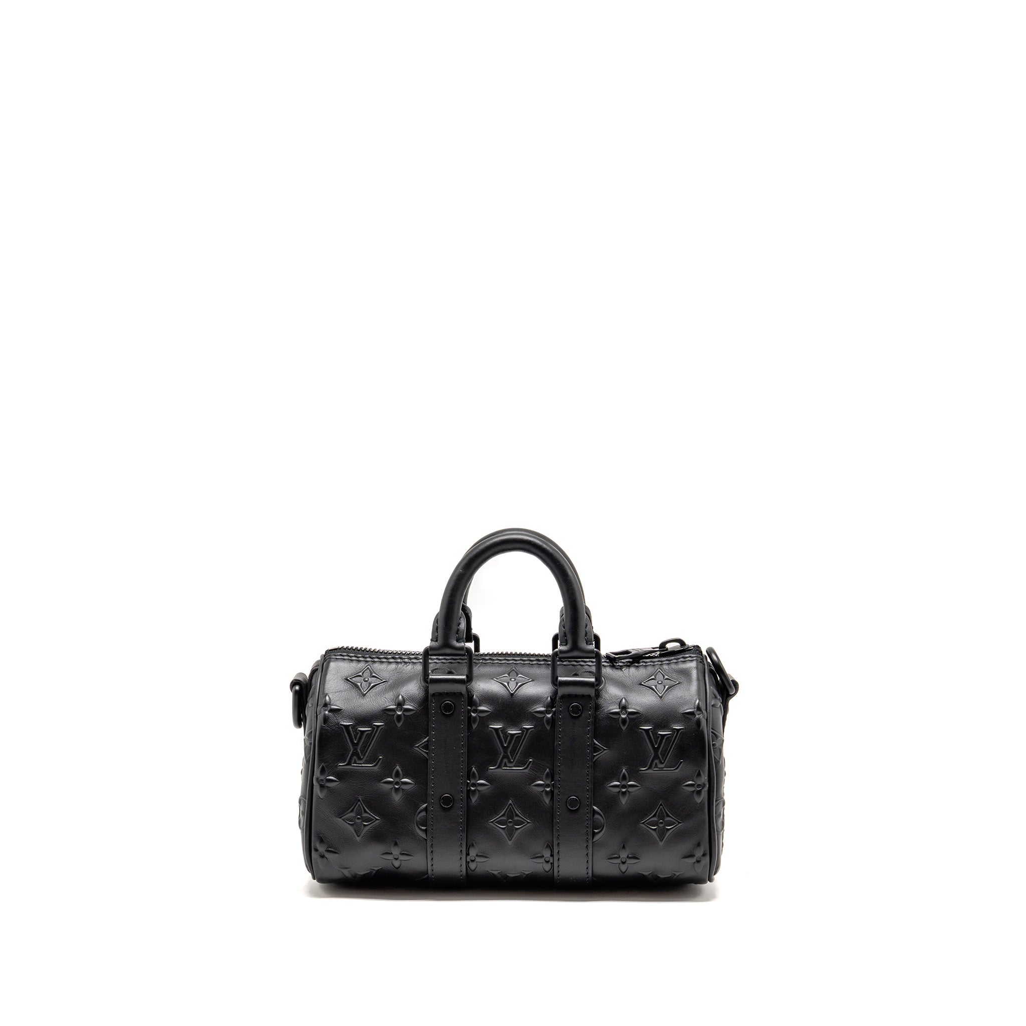 KEEPALL XS MONOGRAM SEAL COWHIDE LEATHER SO BLACK