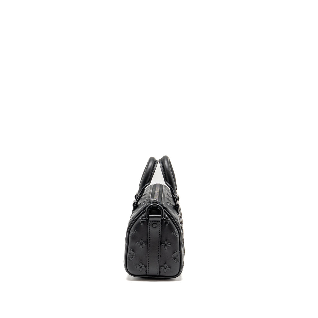 KEEPALL XS MONOGRAM SEAL COWHIDE LEATHER SO BLACK
