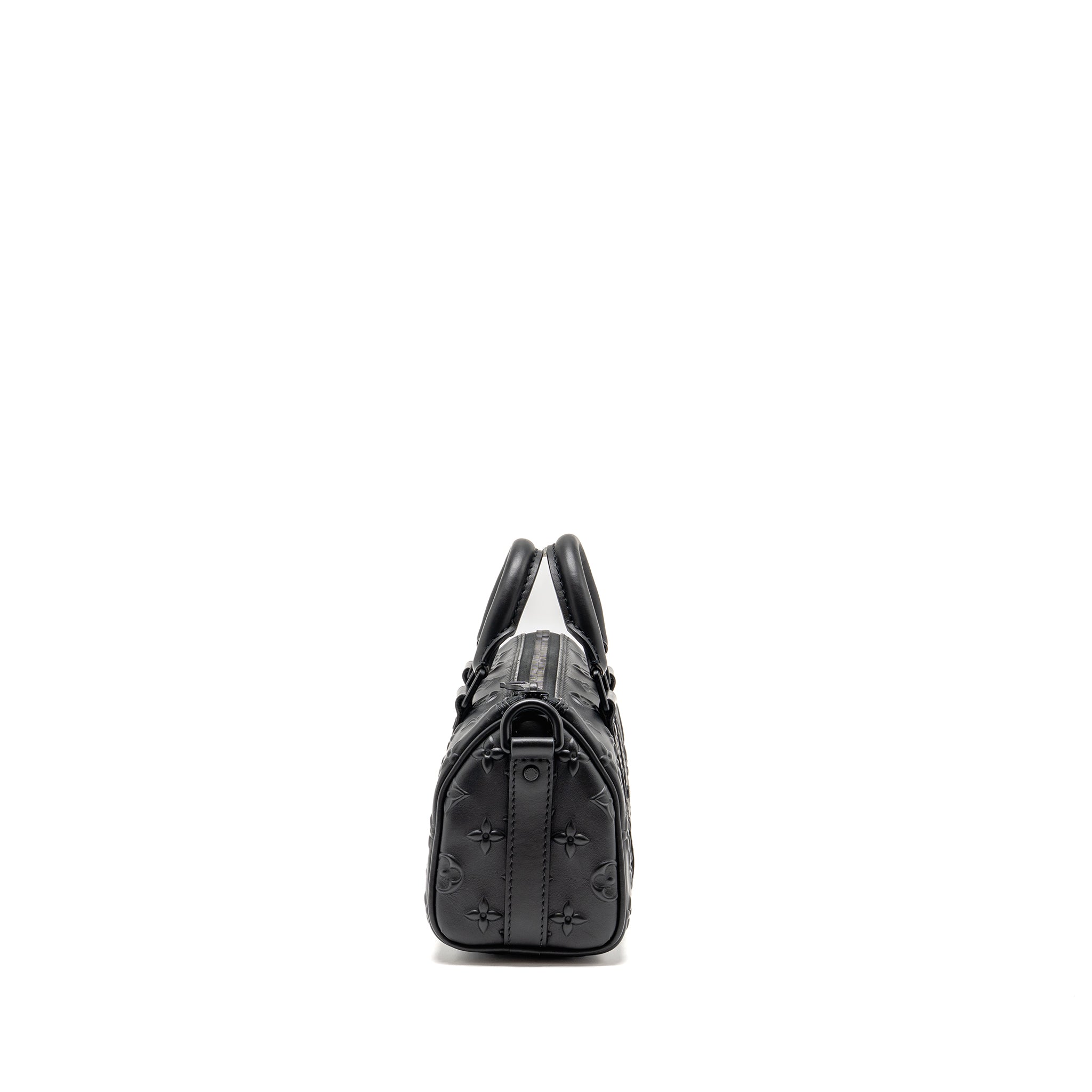 KEEPALL XS MONOGRAM SEAL COWHIDE LEATHER SO BLACK