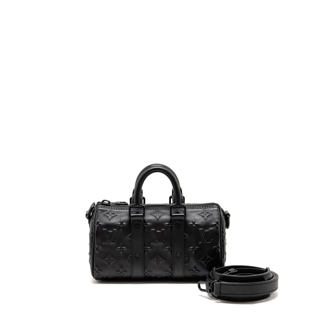 KEEPALL XS MONOGRAM SEAL COWHIDE LEATHER SO BLACK