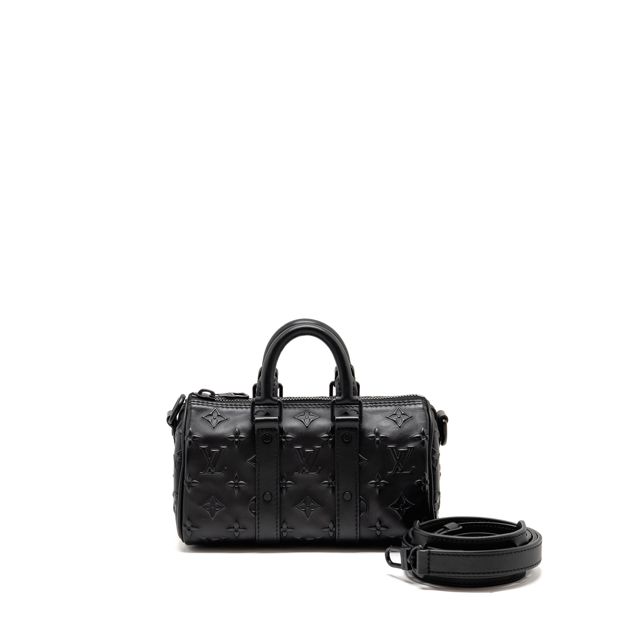 KEEPALL XS MONOGRAM SEAL COWHIDE LEATHER SO BLACK