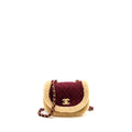 22K MINI MESSENGER FLAP BAG SHEARLING/TWEED BURGUNDY/BEIGE GHW (MICROCHIP)