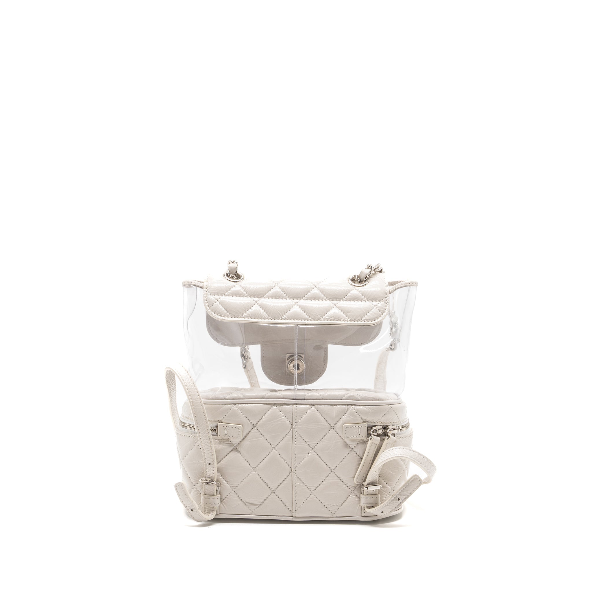 TRANSPARENT BACKPACK PVC/SHINY CALFSKIN WHITE SHW