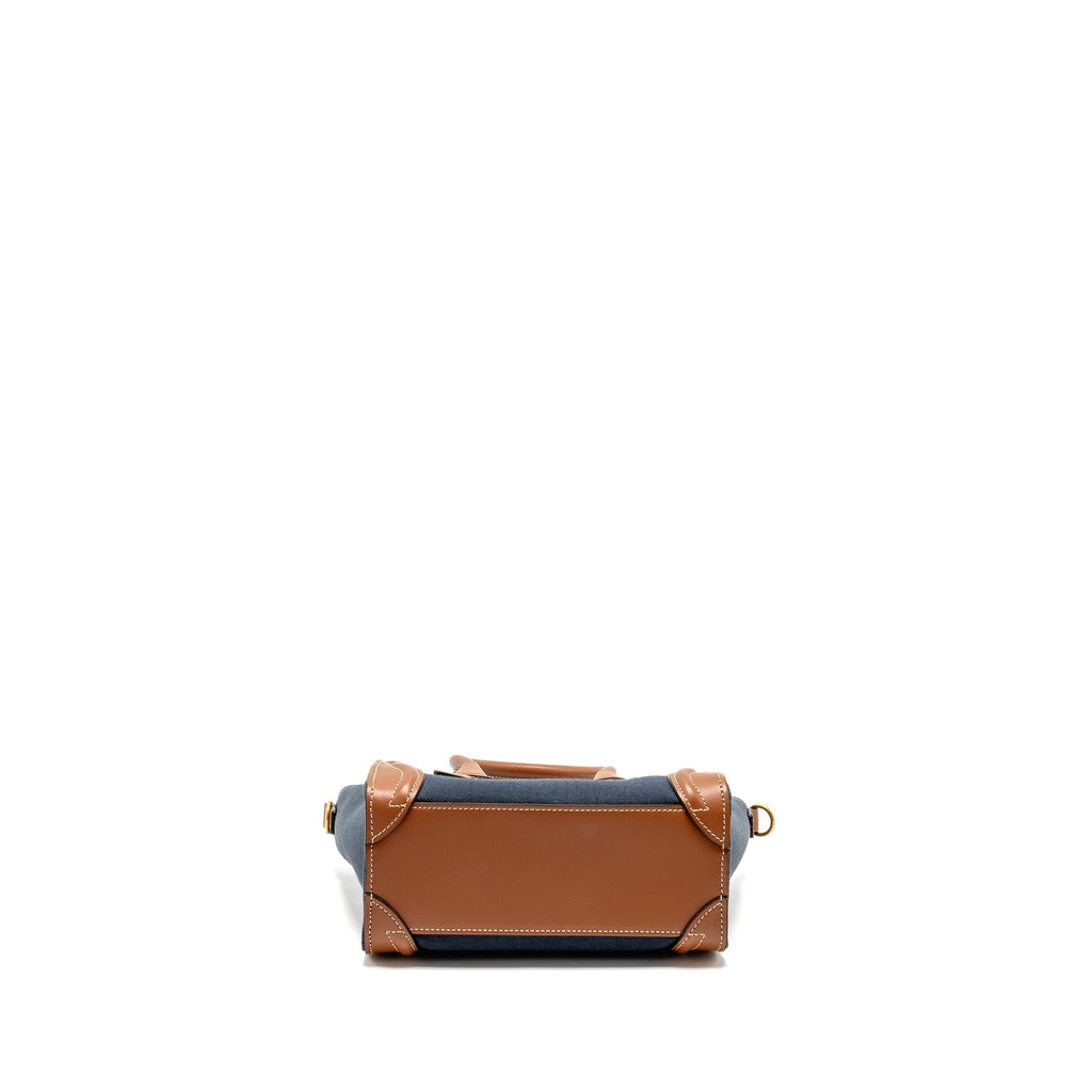 NANO LUGGAGE BAG CALFSKIN/DENIM TAN/NAVY GHW