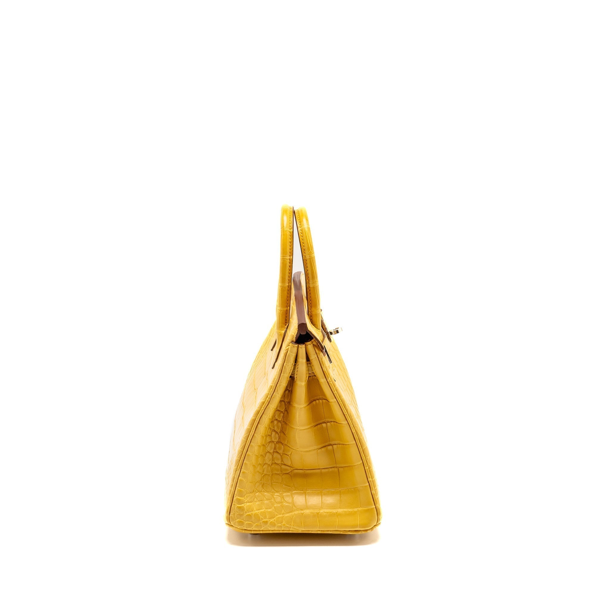 HERMES BIRKIN 25 ALLIGATOR MISSISSIPPIENSIS MAT 9D JAUNE AMBRE SHW