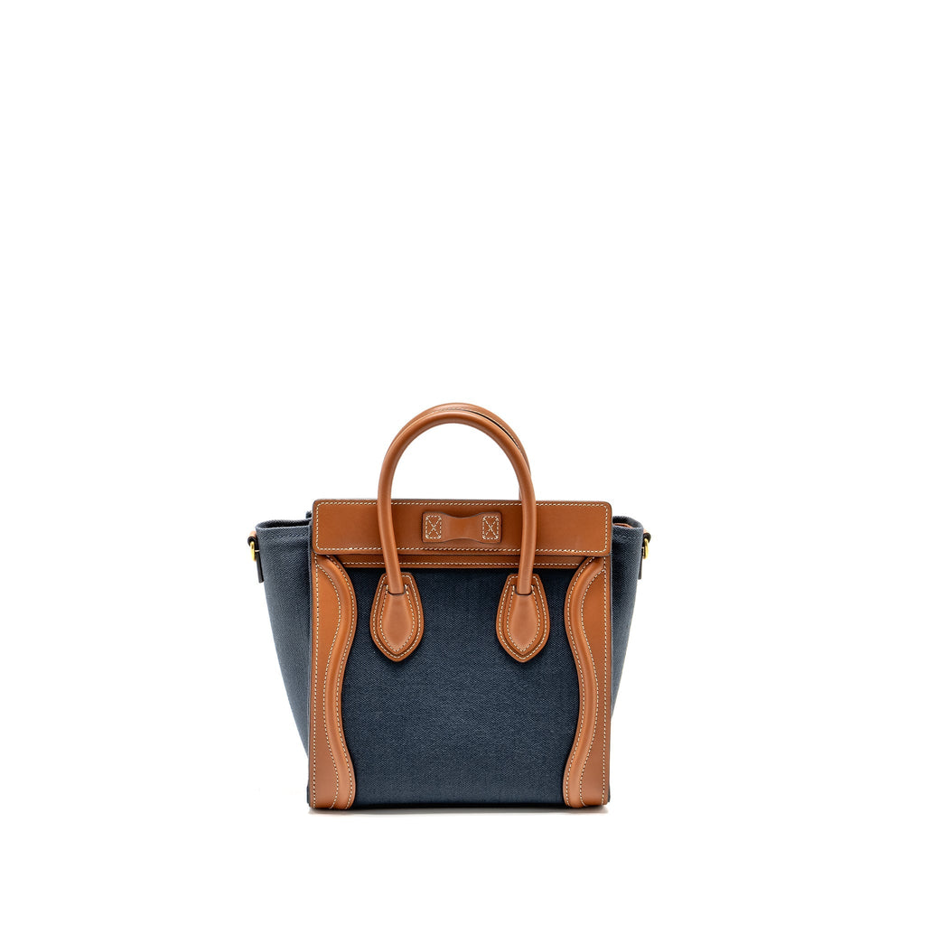 NANO LUGGAGE BAG CALFSKIN/DENIM TAN/NAVY GHW