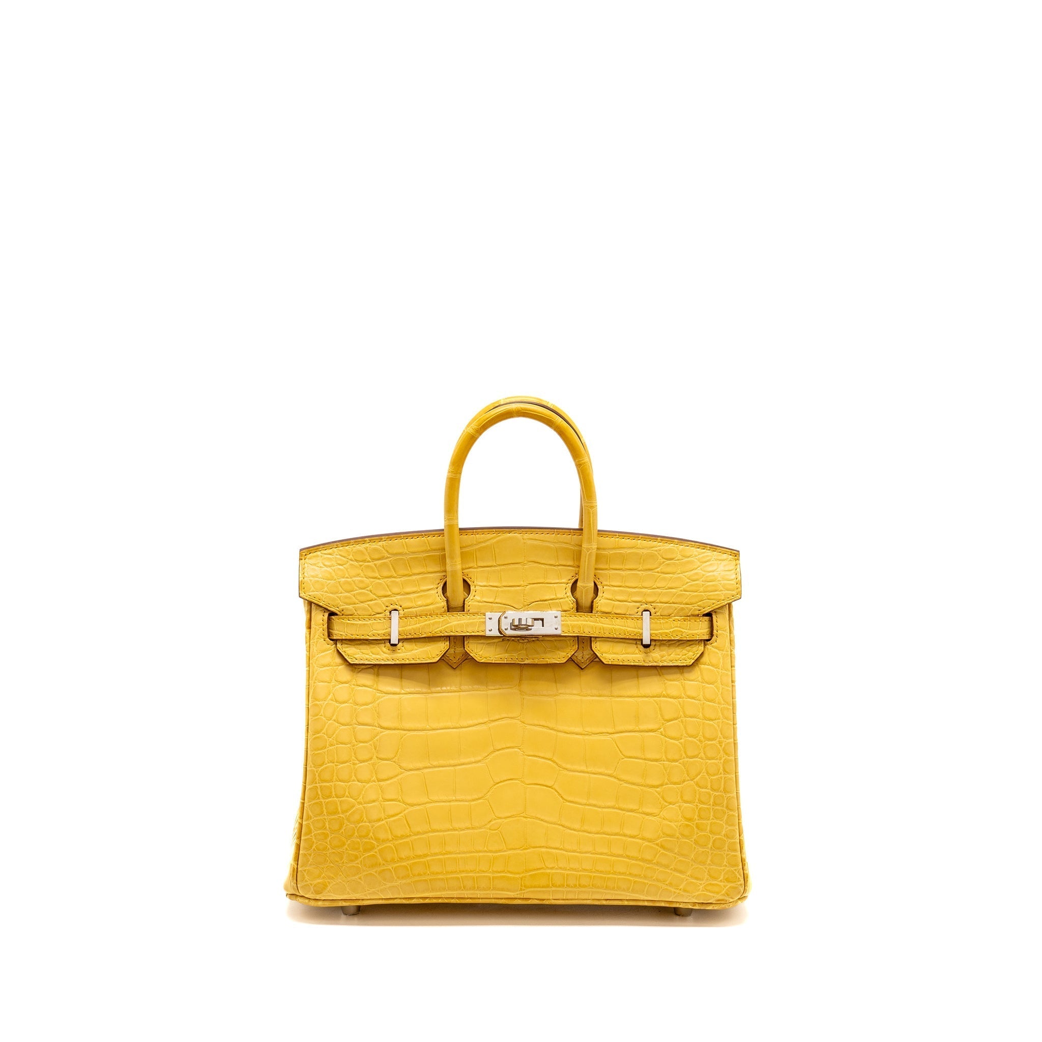 HERMES BIRKIN 25 ALLIGATOR MISSISSIPPIENSIS MAT 9D JAUNE AMBRE SHW