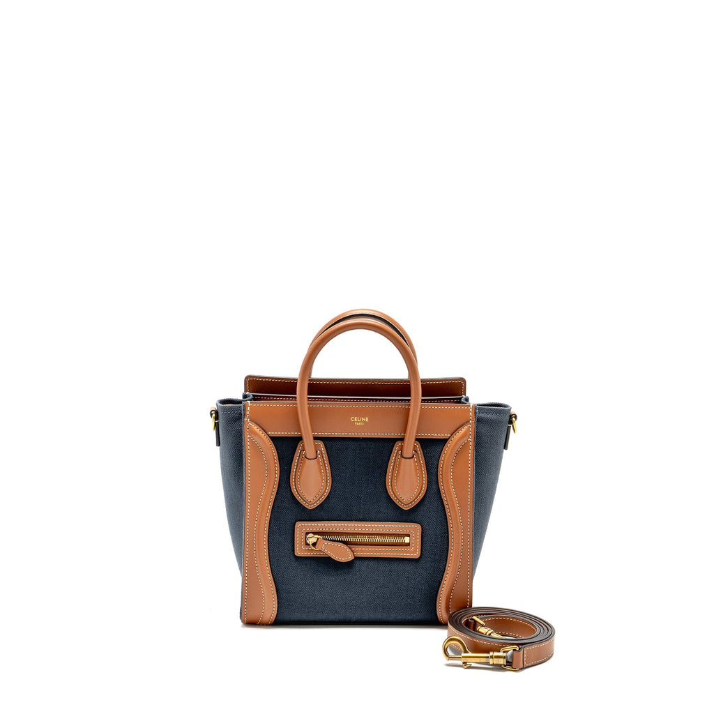 NANO LUGGAGE BAG CALFSKIN/DENIM TAN/NAVY GHW