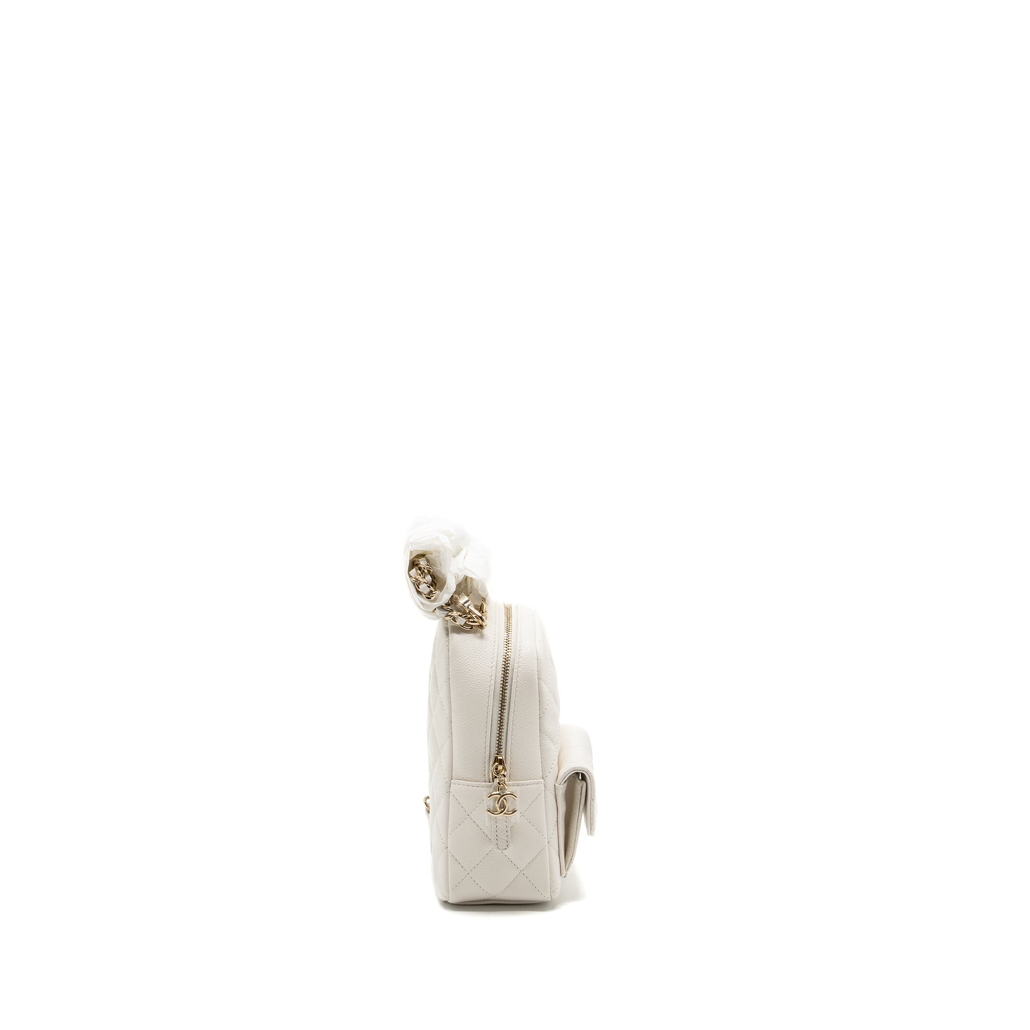 24C MINI BACKPACK/CROSSBODY BAG CAVIAR WHITE LGHW (MICROCHIP)