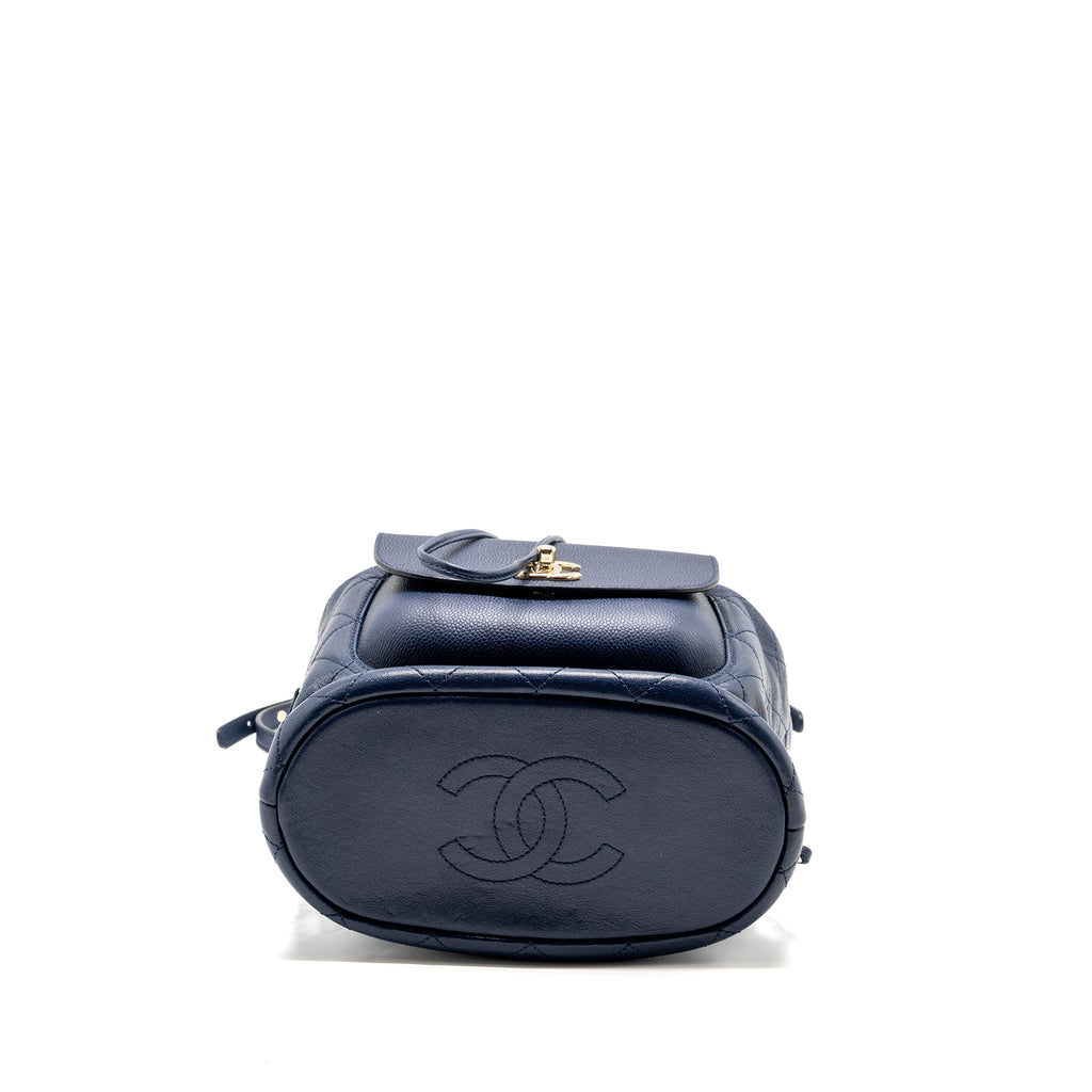 DRAWSTRING BACKPACK LAMBSKIN/GRAINED CALFSKIN DARK BLUE LGHW
