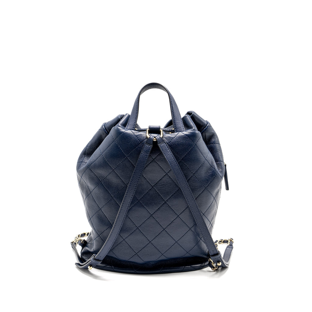 DRAWSTRING BACKPACK LAMBSKIN/GRAINED CALFSKIN DARK BLUE LGHW