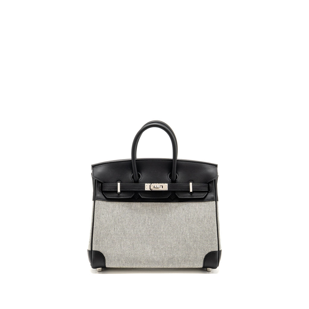 HERMES BIRKIN 25 TOILE H CANVAS/SWIFT LEATHER ECRU-NOIR/NOIR SHW