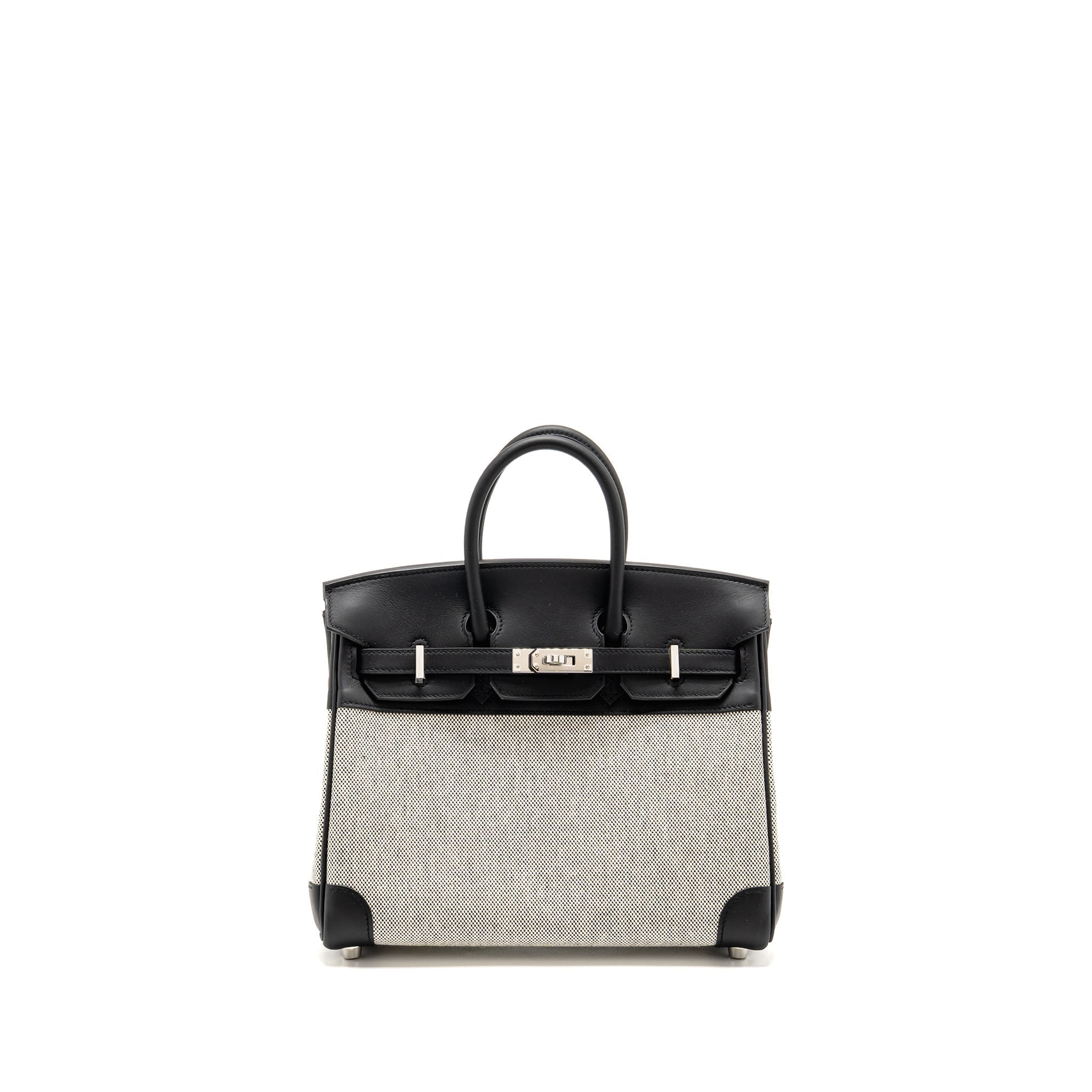 HERMES BIRKIN 25 TOILE H CANVAS/SWIFT LEATHER ECRU-NOIR/NOIR SHW