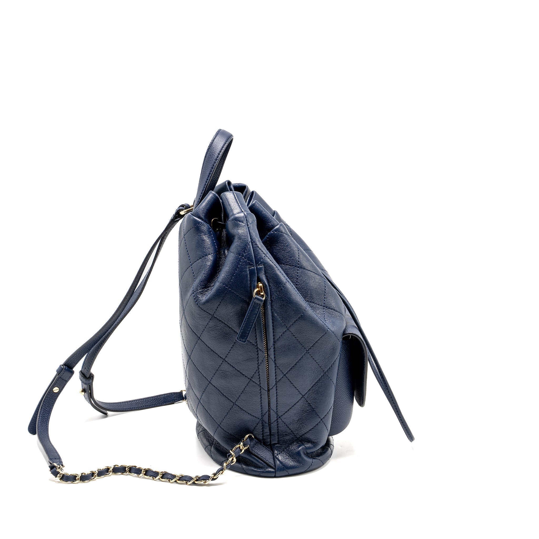 DRAWSTRING BACKPACK LAMBSKIN/GRAINED CALFSKIN DARK BLUE LGHW