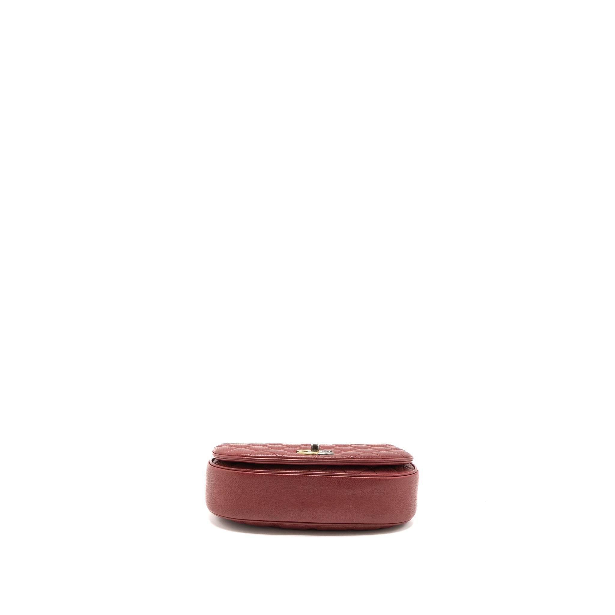 ROUND CROSSBODY MESSENGER BAG CAVIAR RED BRUSHED GOLD/RUTHENIUM SILVER HARDWARE