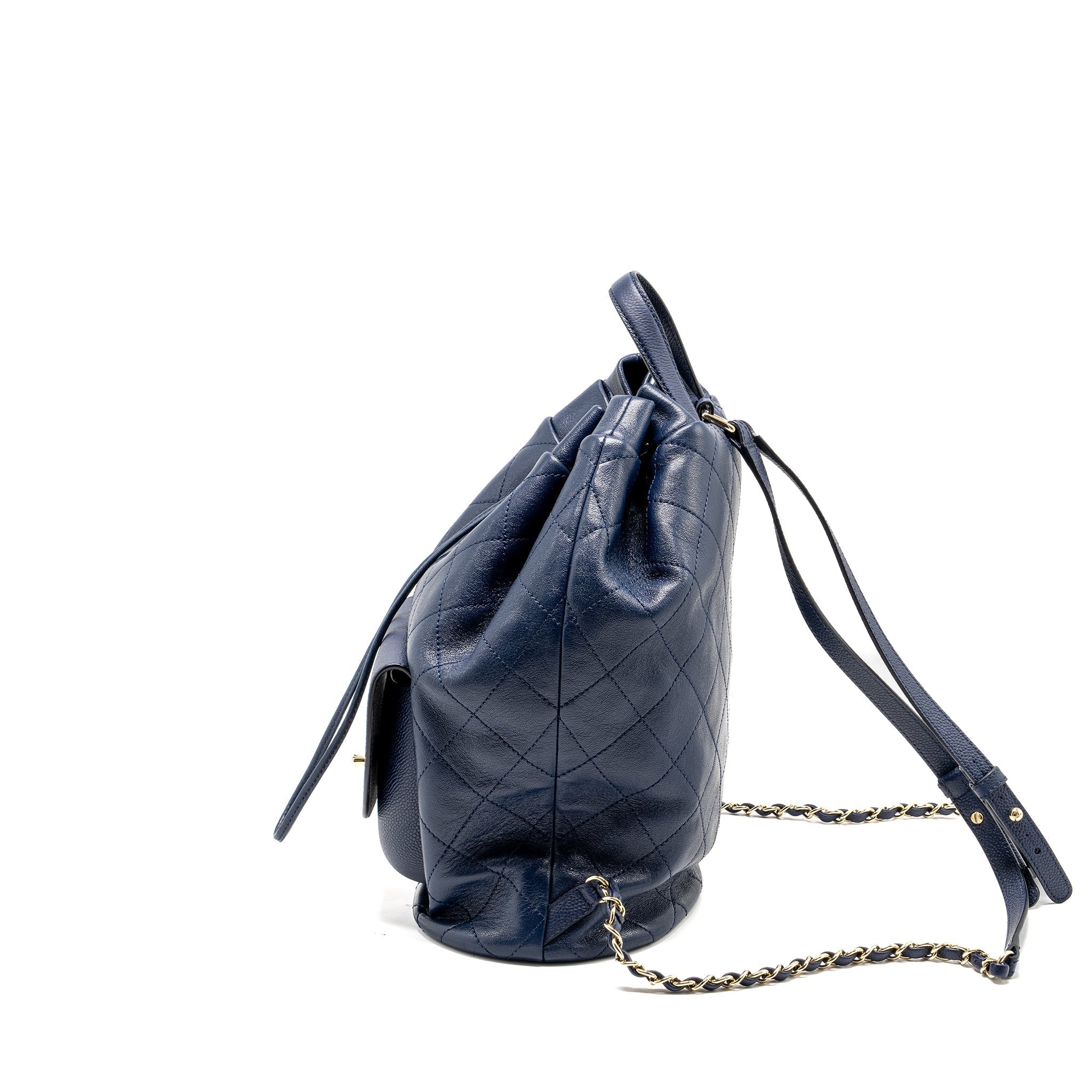 DRAWSTRING BACKPACK LAMBSKIN/GRAINED CALFSKIN DARK BLUE LGHW