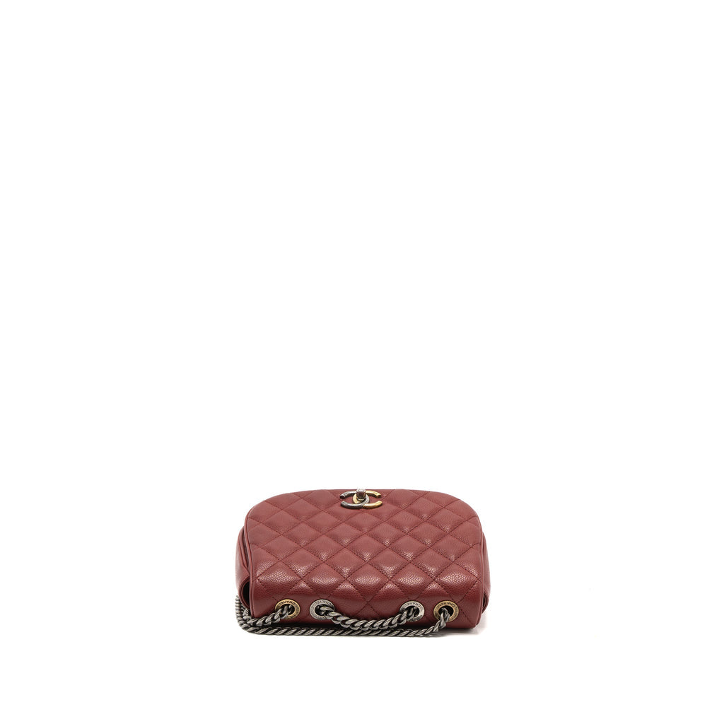 ROUND CROSSBODY MESSENGER BAG CAVIAR RED BRUSHED GOLD/RUTHENIUM SILVER HARDWARE