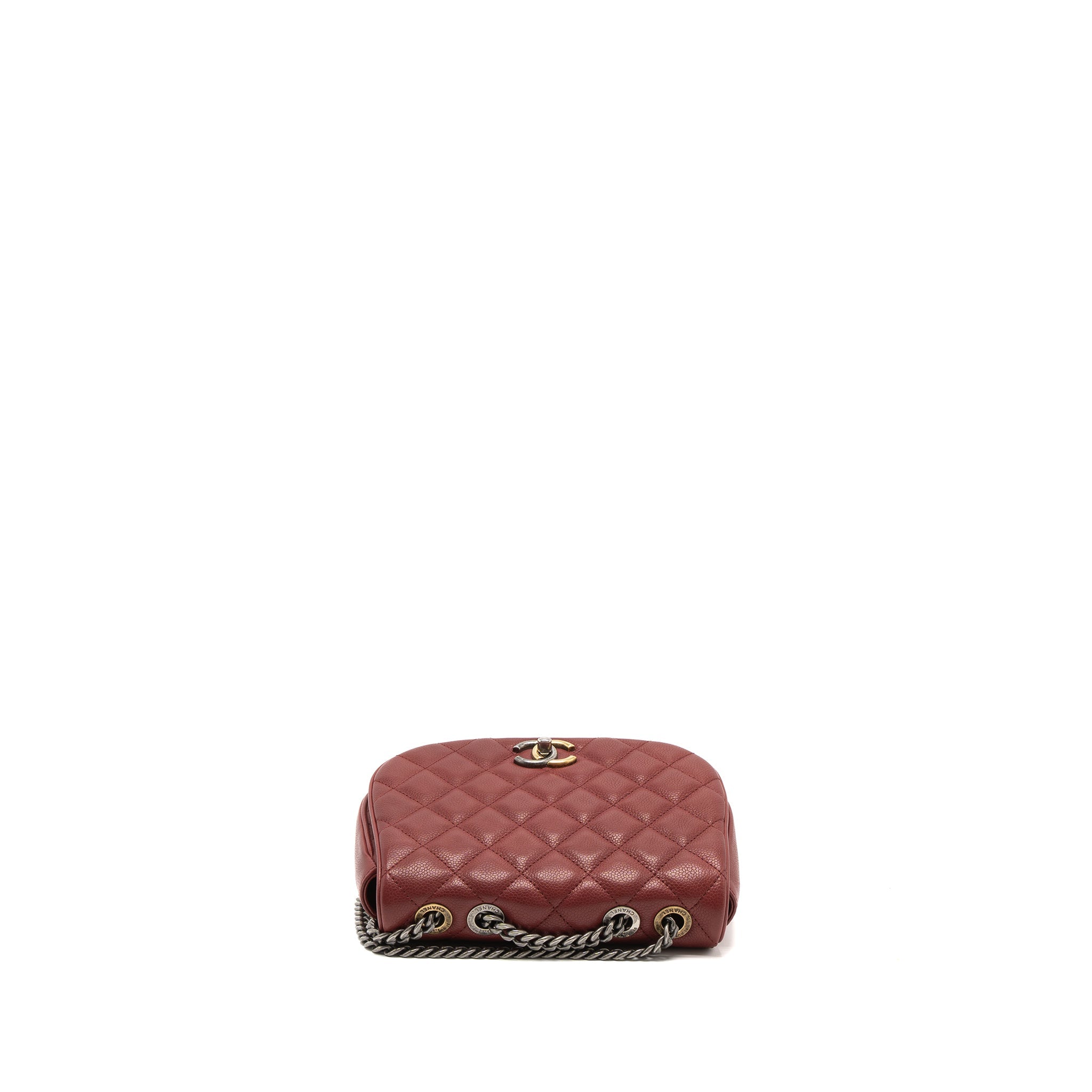 ROUND CROSSBODY MESSENGER BAG CAVIAR RED BRUSHED GOLD/RUTHENIUM SILVER HARDWARE
