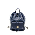 DRAWSTRING BACKPACK LAMBSKIN/GRAINED CALFSKIN DARK BLUE LGHW