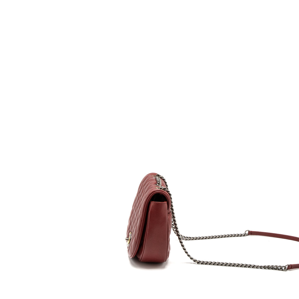 ROUND CROSSBODY MESSENGER BAG CAVIAR RED BRUSHED GOLD/RUTHENIUM SILVER HARDWARE