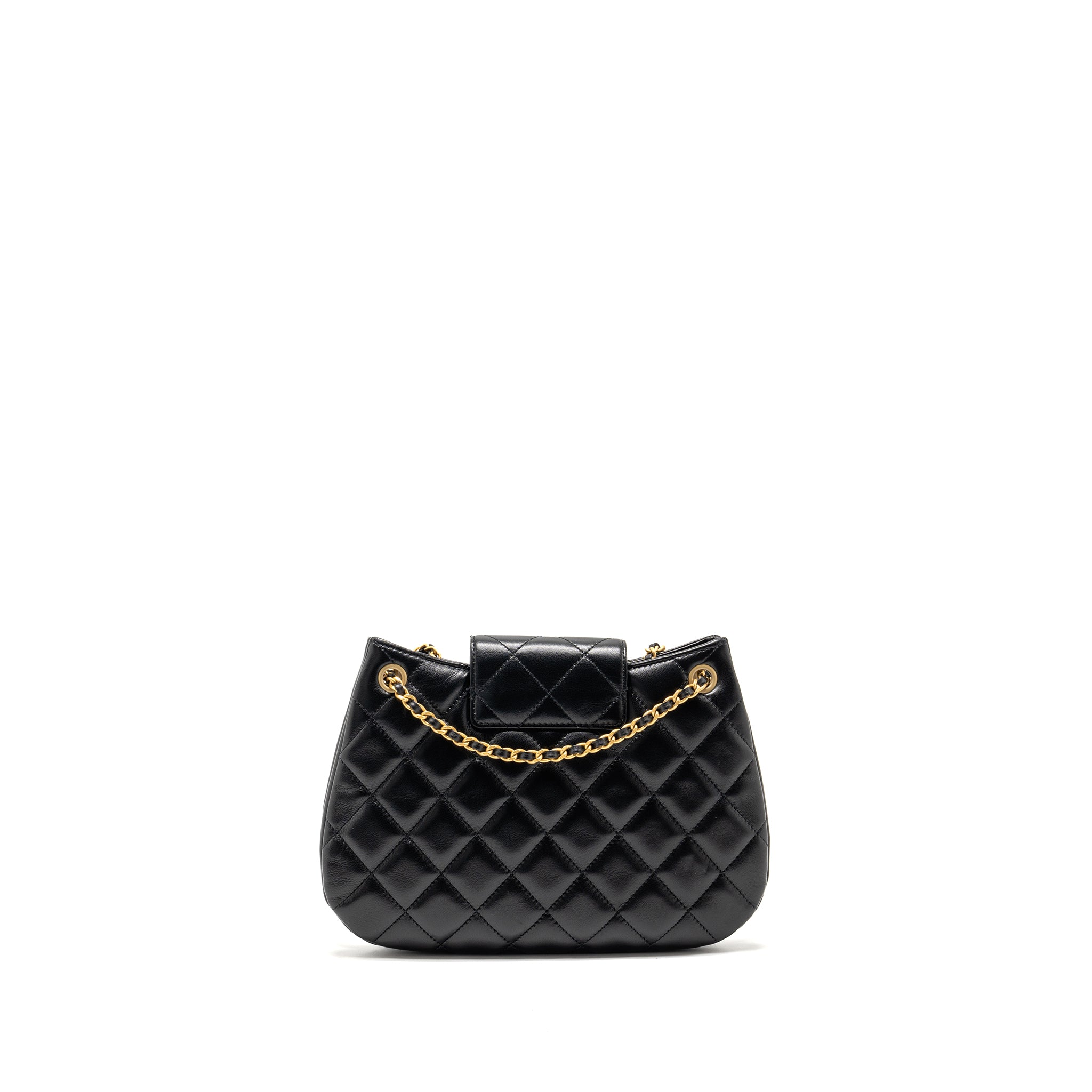 24C QUILTED SMALL MESSENGER BAG BLACK LAMBSKIN GHW (MICROCHIP)