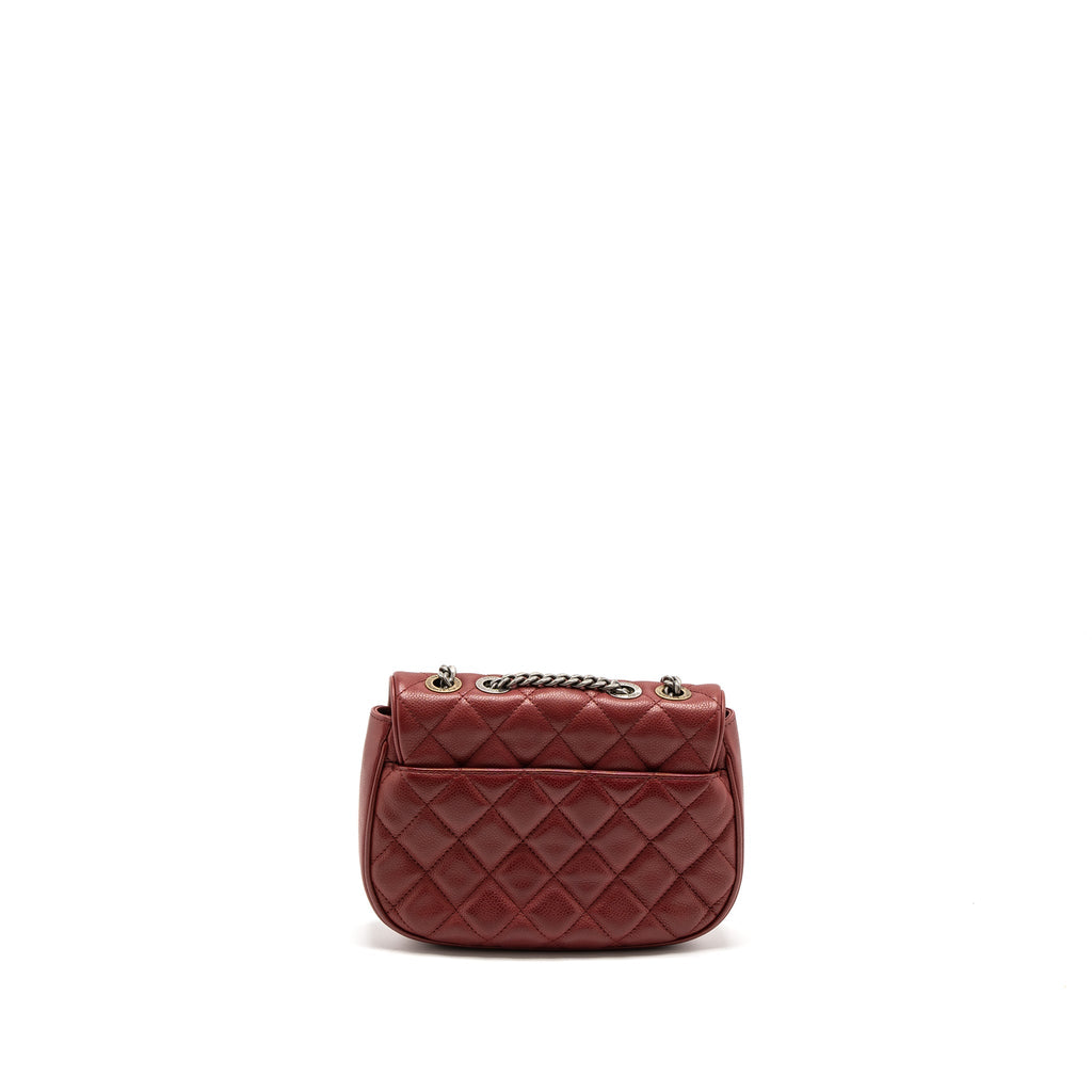 ROUND CROSSBODY MESSENGER BAG CAVIAR RED BRUSHED GOLD/RUTHENIUM SILVER HARDWARE