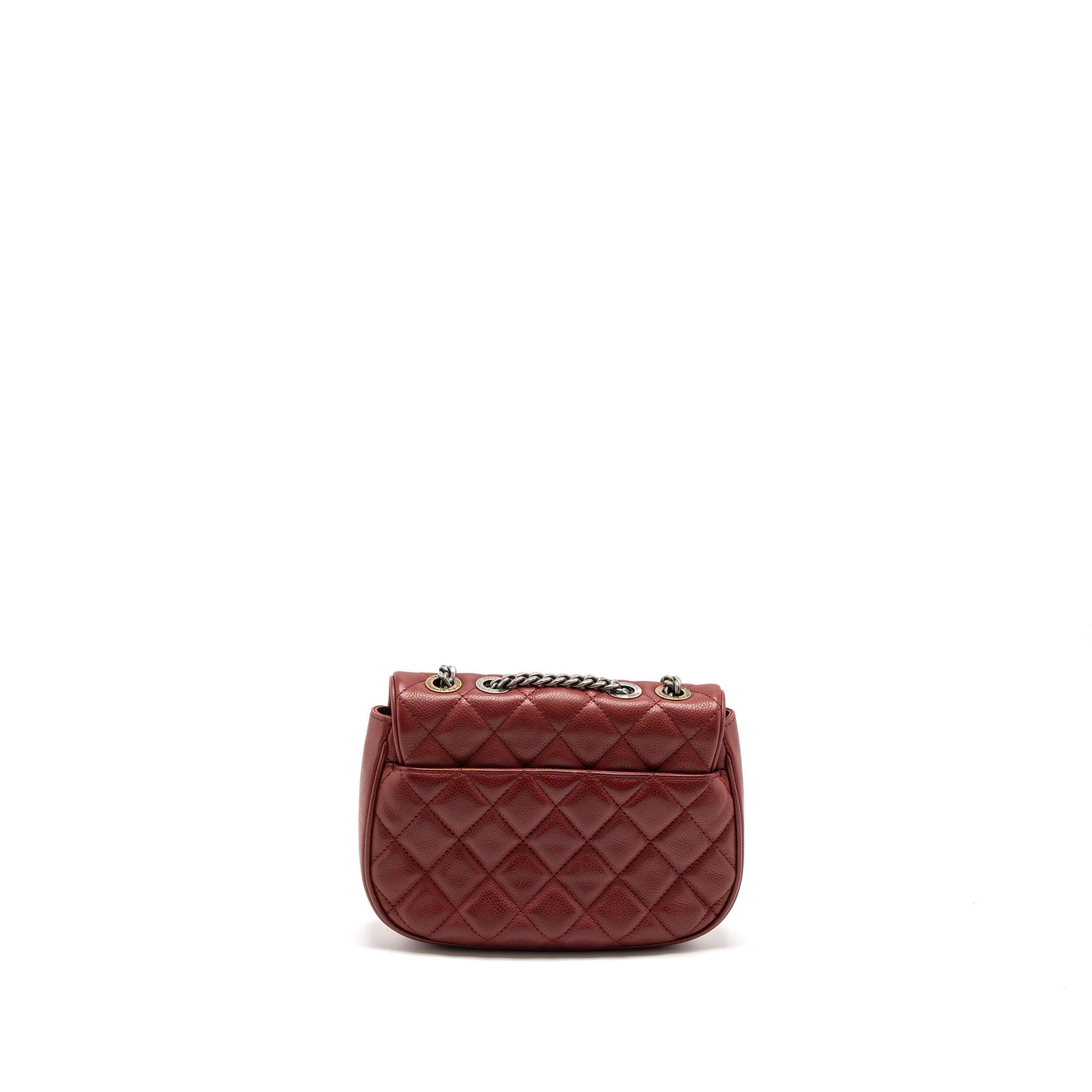 ROUND CROSSBODY MESSENGER BAG CAVIAR RED BRUSHED GOLD/RUTHENIUM SILVER HARDWARE
