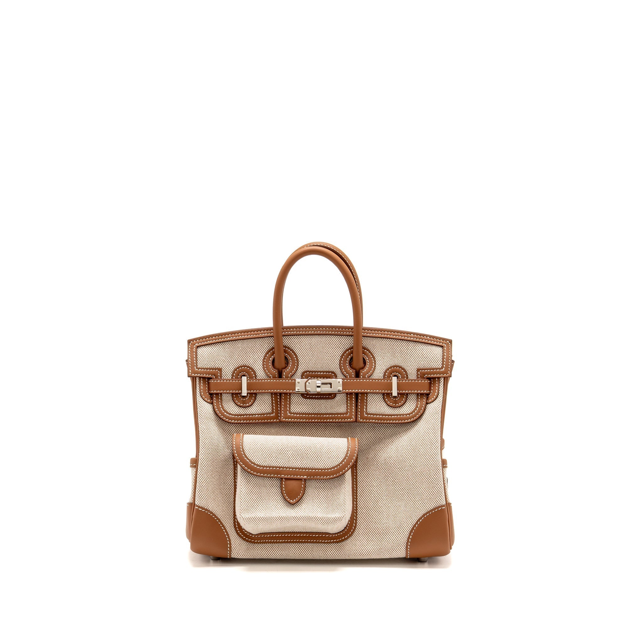 HERMES BIRKIN 25 CARGO TOILE H/SWIFT ECRU-BEIGE/GOLD SHW