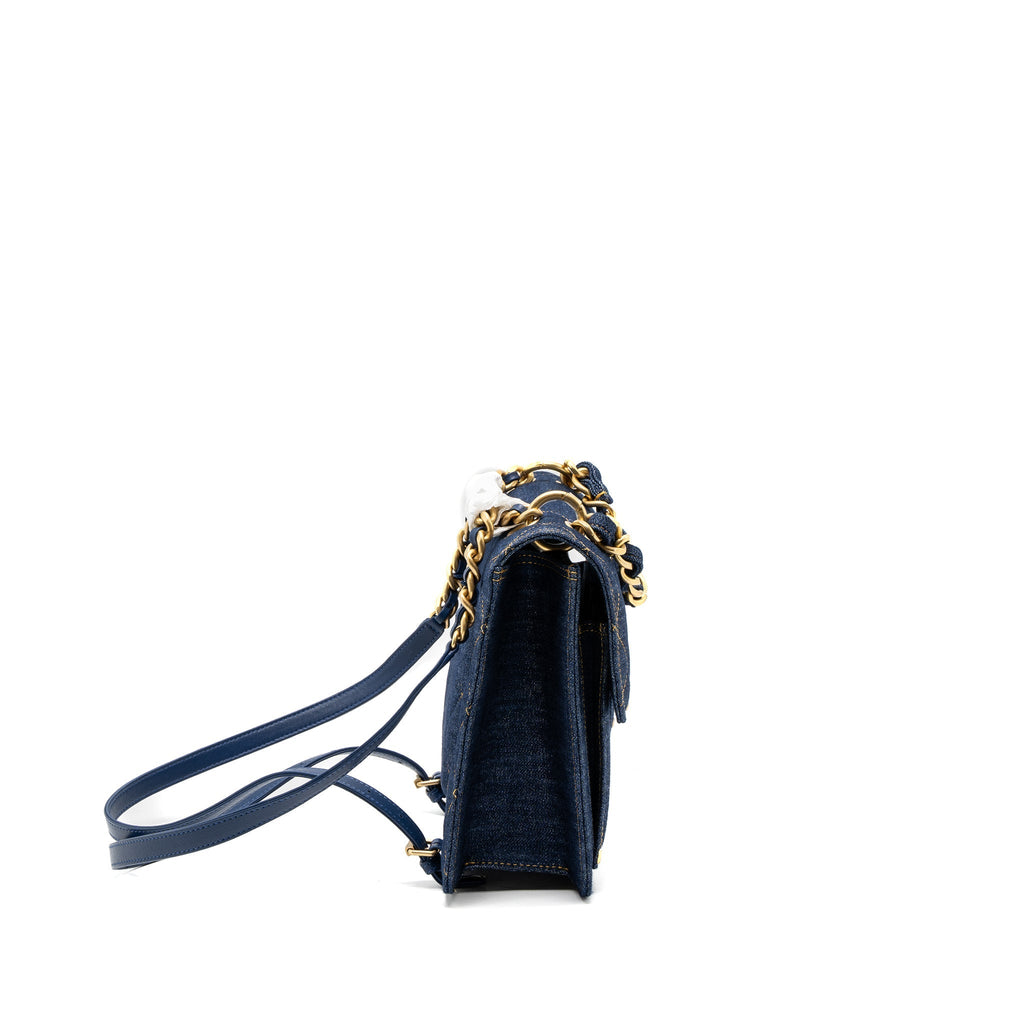 23S FLAP BACKPACK DENIM BLUE BRUSHED GHW (MICROCHIP)
