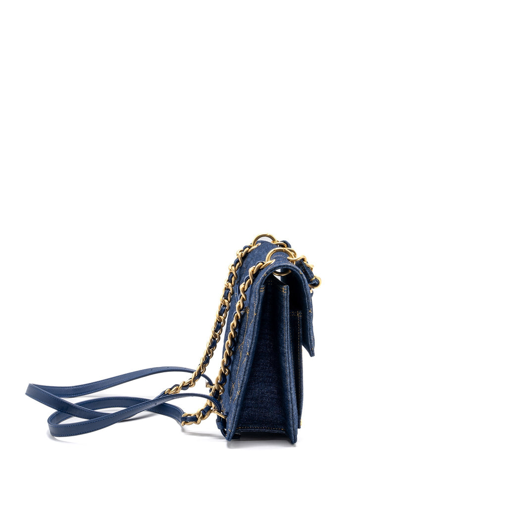 23S FLAP BACKPACK DENIM BLUE WITH GHW (MICROCHIP)