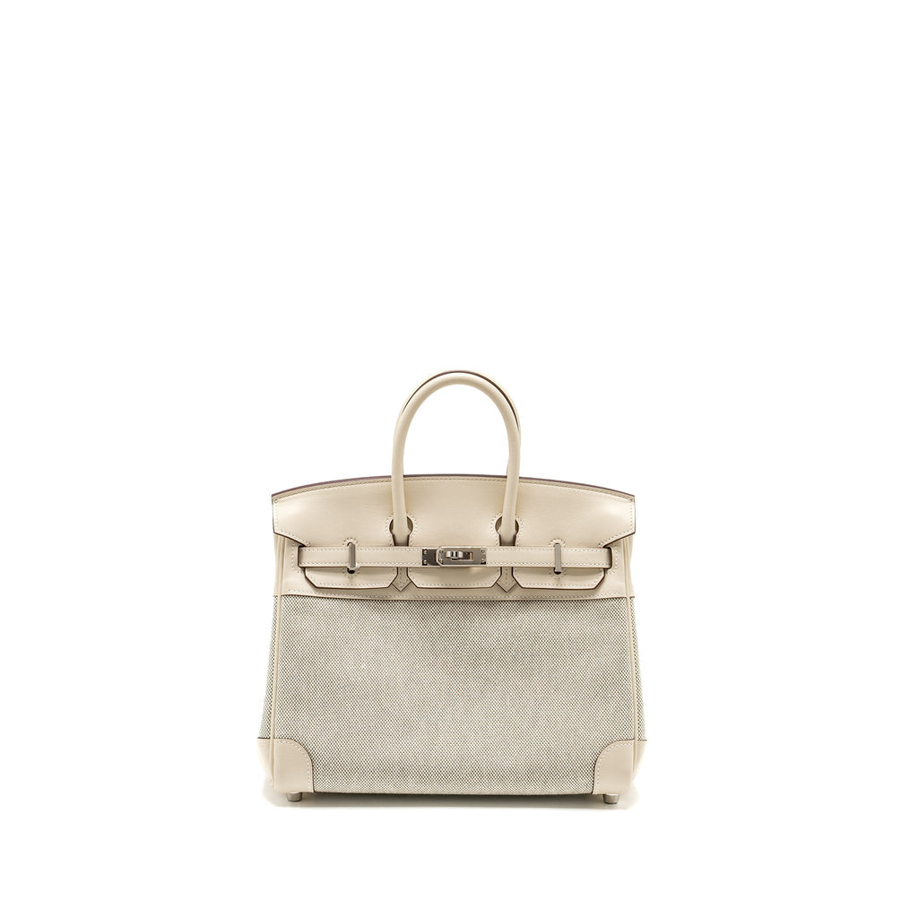 HERMES BIRKIN 25 TOILE H/SWIFT ECRU-AMANDE/NATA SHW