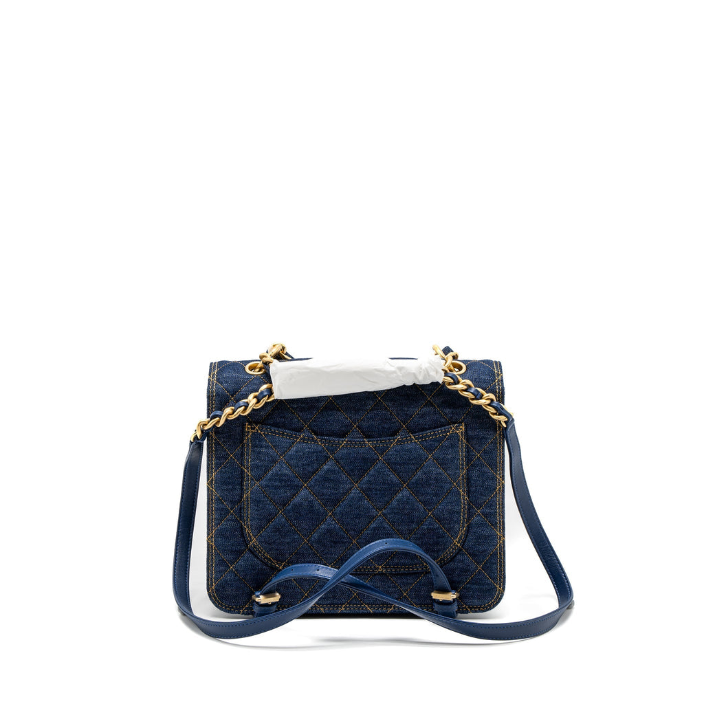 23S FLAP BACKPACK DENIM BLUE BRUSHED GHW (MICROCHIP)