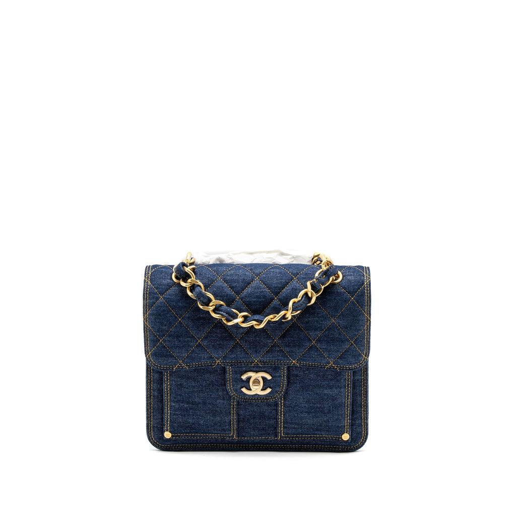 23S FLAP BACKPACK DENIM BLUE BRUSHED GHW (MICROCHIP)