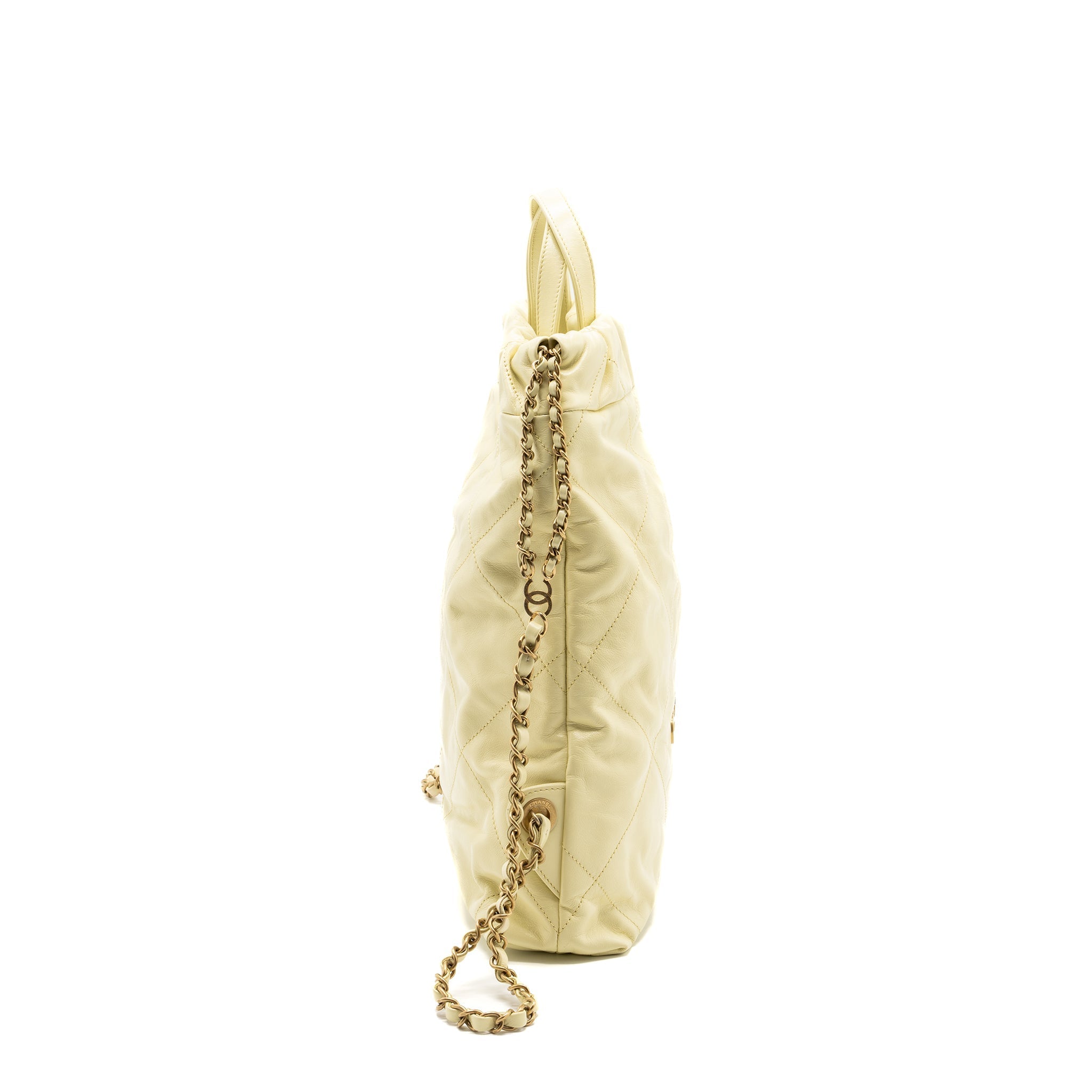 23P SMALL 22 BACKPACK SHINY CALFSKIN LIGHT YELLOW BRUSHED GHW(MICROCHIP)