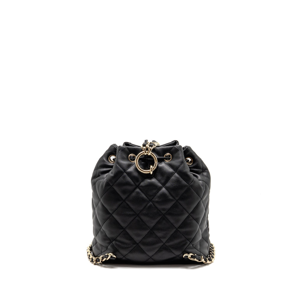 DRAWSTRING TWO POCKETS BACKPACK CALFSKIN BLACK LGHW (MICROCHIP)