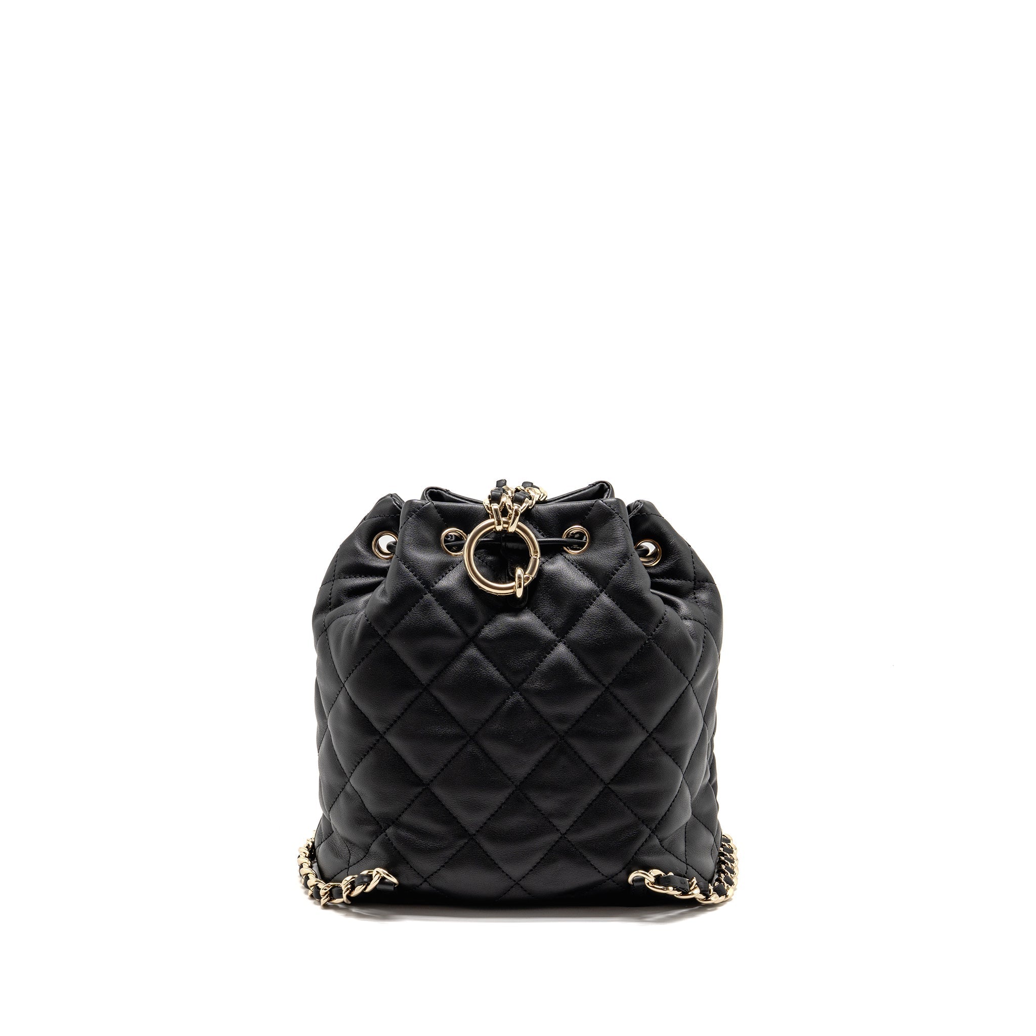 DRAWSTRING TWO POCKETS BACKPACK CALFSKIN BLACK LGHW (MICROCHIP)