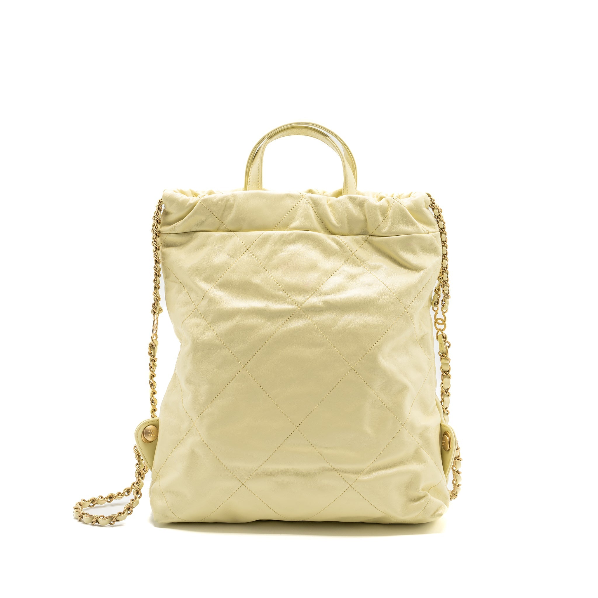 23P SMALL 22 BACKPACK SHINY CALFSKIN LIGHT YELLOW BRUSHED GHW(MICROCHIP)