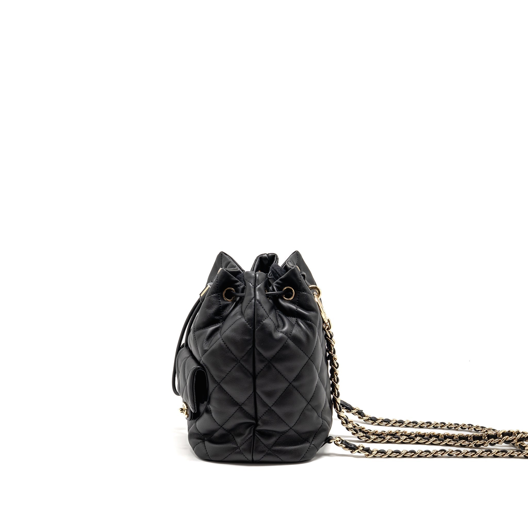 DRAWSTRING TWO POCKETS BACKPACK CALFSKIN BLACK LGHW (MICROCHIP)