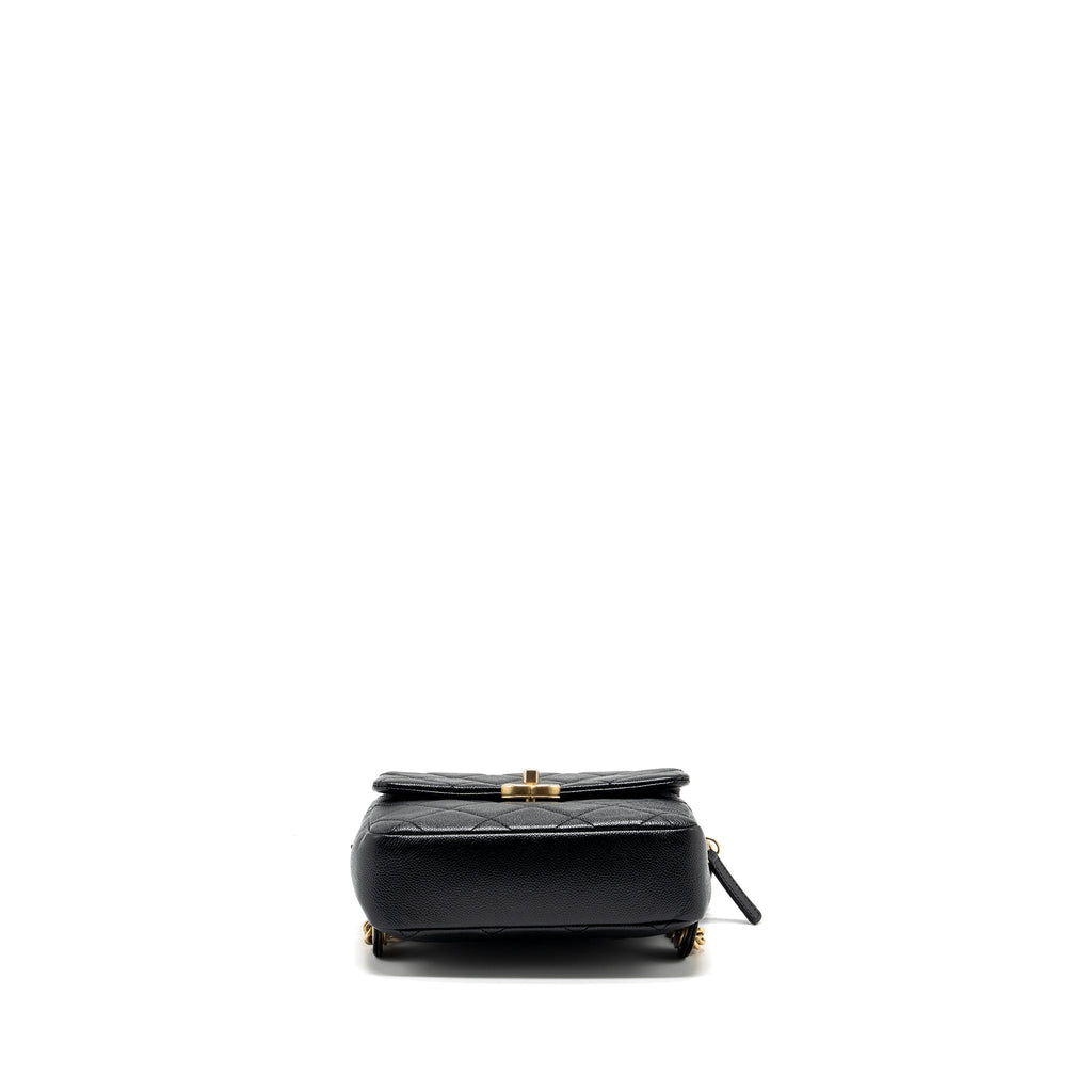 QUILTED FLAP BACKPACK CAVIAR BLACK GHW (MICROCHIP)
