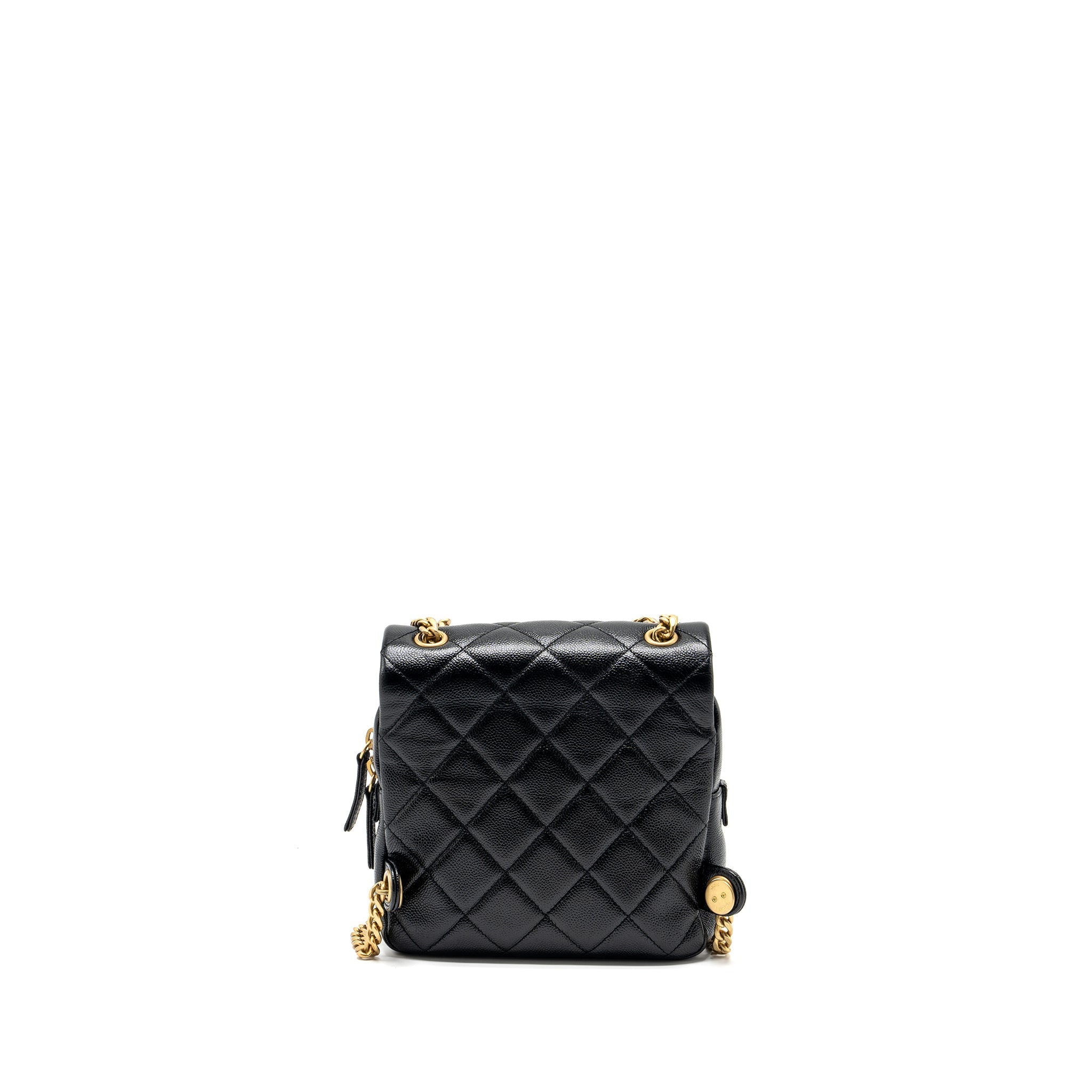 QUILTED FLAP BACKPACK CAVIAR BLACK GHW (MICROCHIP)