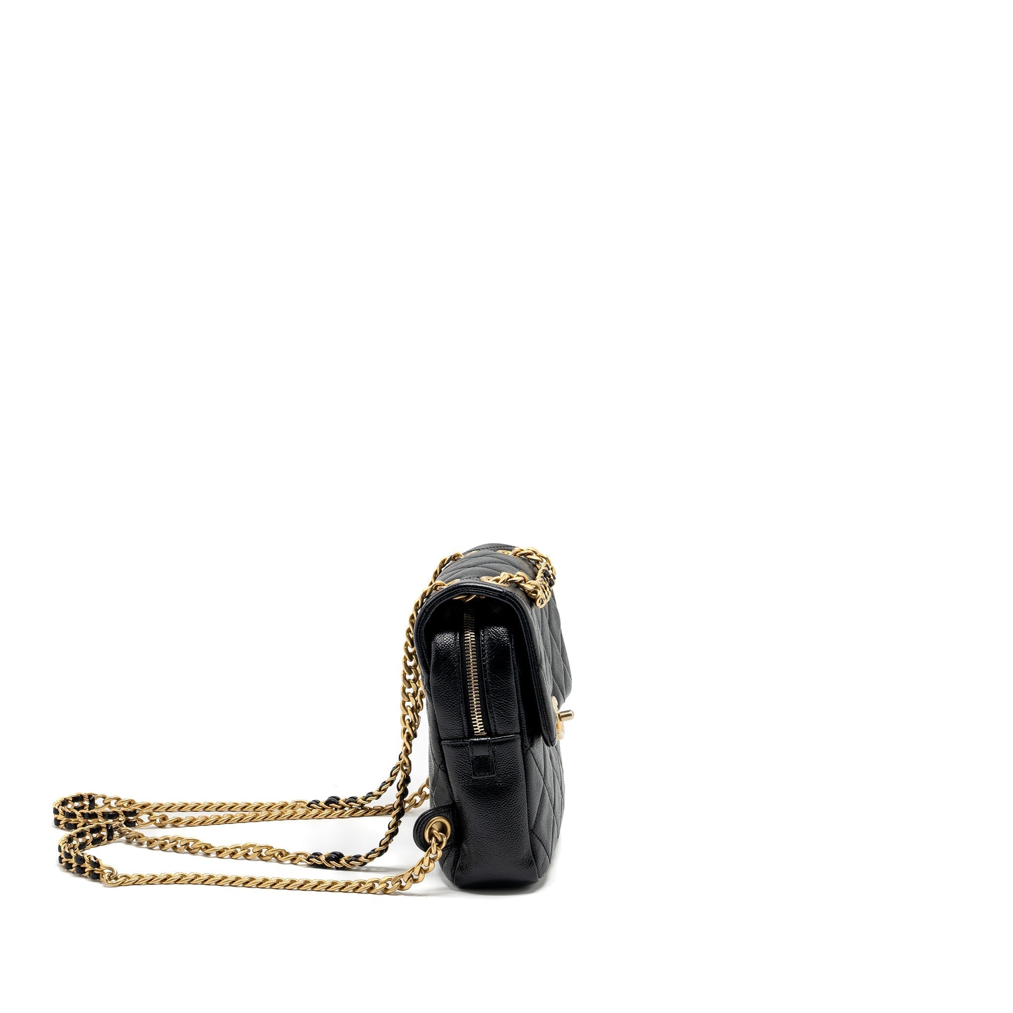 QUILTED FLAP BACKPACK CAVIAR BLACK GHW (MICROCHIP)