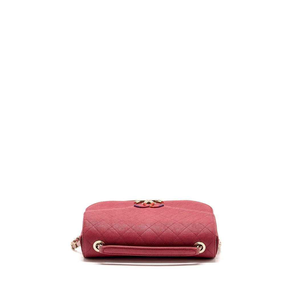 GIANT CC LOGO MESSENGER BAG GRAINED CALFSKIN PINK LGHW